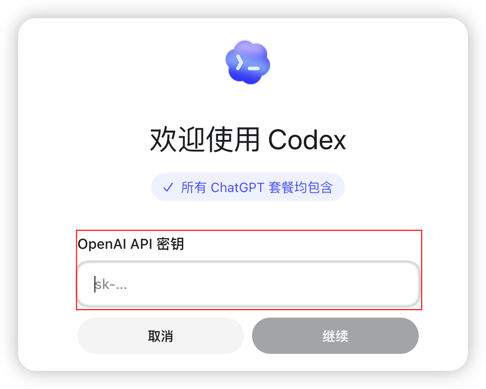 Codex 输入 API Key 登录